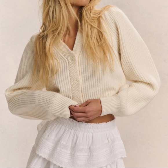 Love shack fancy Avignon V-Neck Crop Cardigan ivory wool cashmere